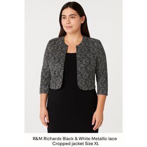 R&M Richards Black & White Metallic Lace Cropped Jacket NWT Size XL – Formal